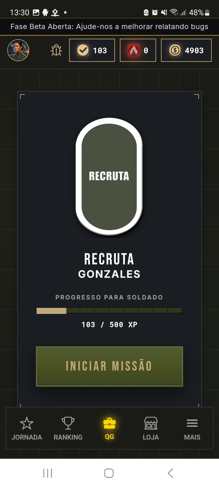 Card de patente do jogador com barra de progresso